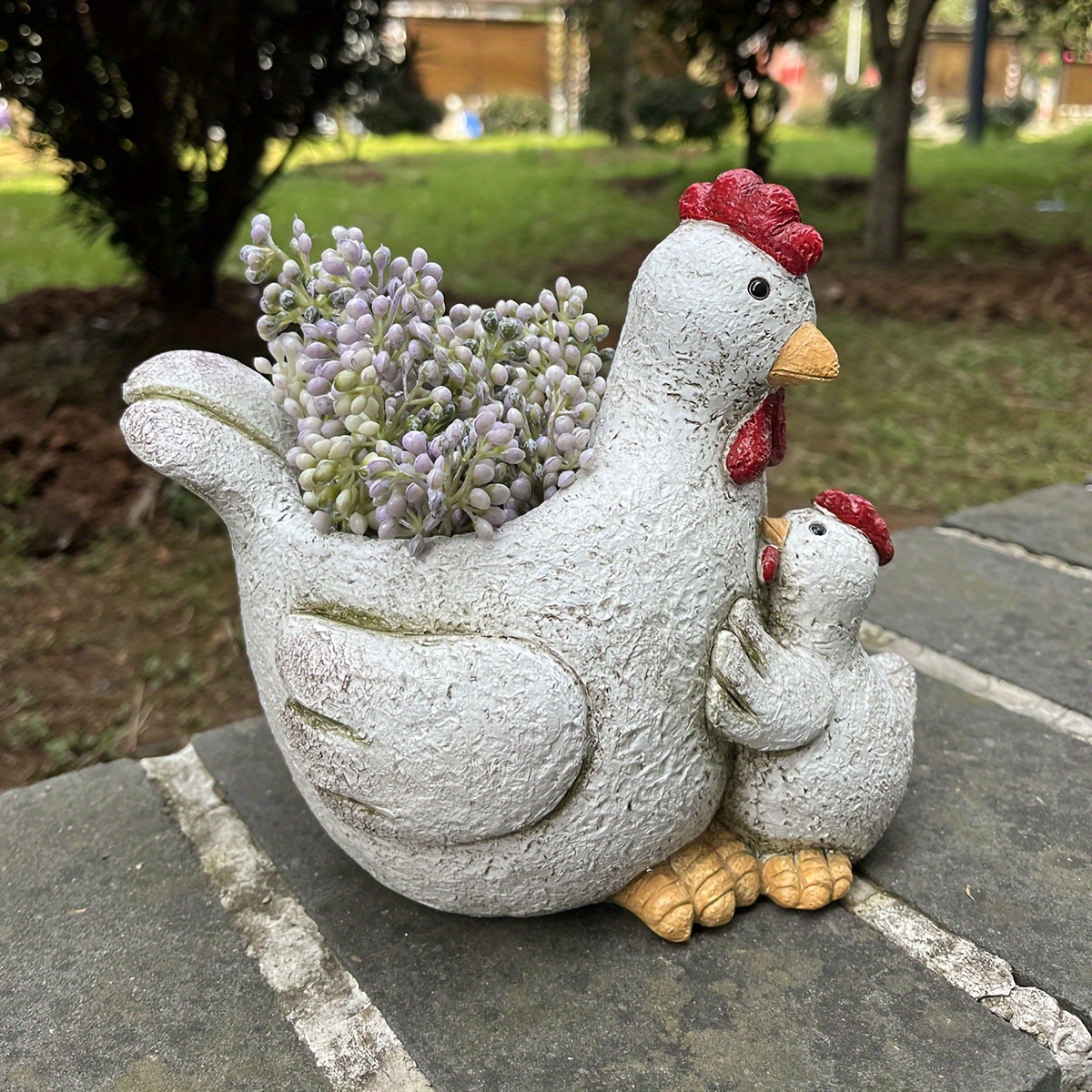 

Charming Resin Chicken Planter - Cute Animal-themed Succulent Pot For Outdoor Garden Decor, Perfect For Thanksgiving Chicken Garden Decor Decorative Plant Pot For Inside