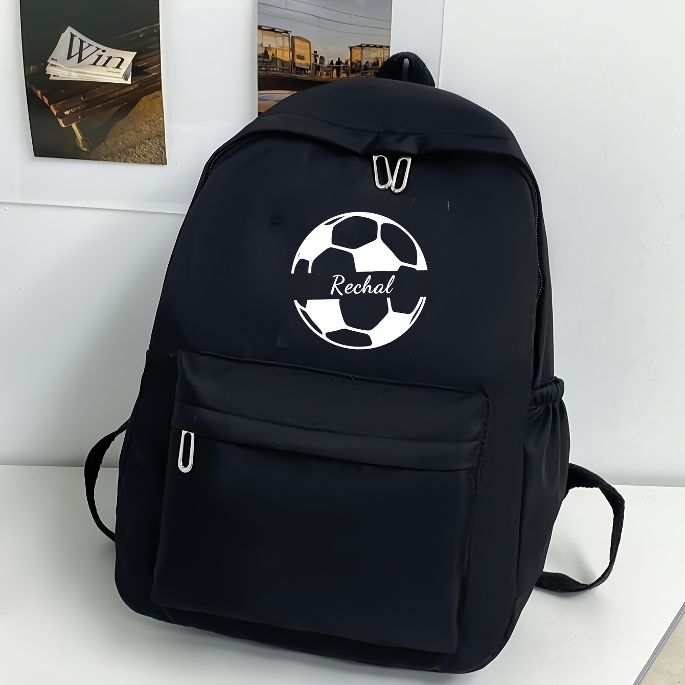 TEMU 1pc Customizable Personalized Soccer Backpack - Large Capacity School Bag, Lightweight Zipper Closure Backpack With Adjustable Shoulder Straps,