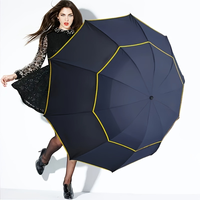 

Double Couches Grand Parapluie de Golf 10 Baleines Coupe-Vent et Imperméable, Équipements de Pluie Durables avec Protection UV pour Hommes et Femmes