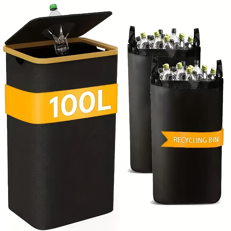 E-shop Klappbarer Flaschensammler aus 600D Oxford-Nylon, 100 Liter Fassungsvermögen, reißfest waschbar, fasst ca. 35 Flaschen, praktisches