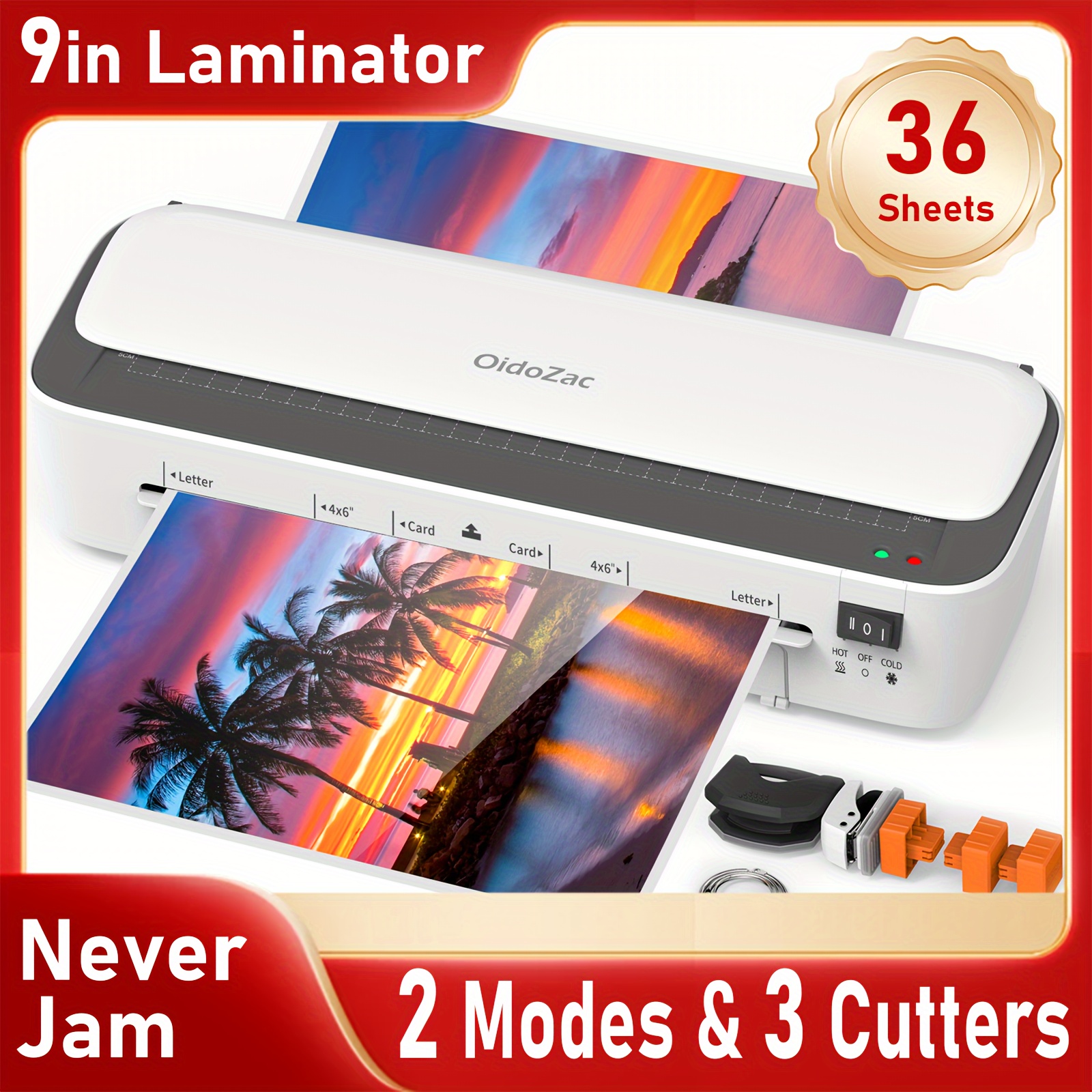 

11in 1 Laminator Machine With 36 Laminating Sheets, Desktop Thermal Laminator 2 Temperature 3 Built-in Paper Trimmer For Office School Business Home, 9 Inch A4/letter Size Laminator