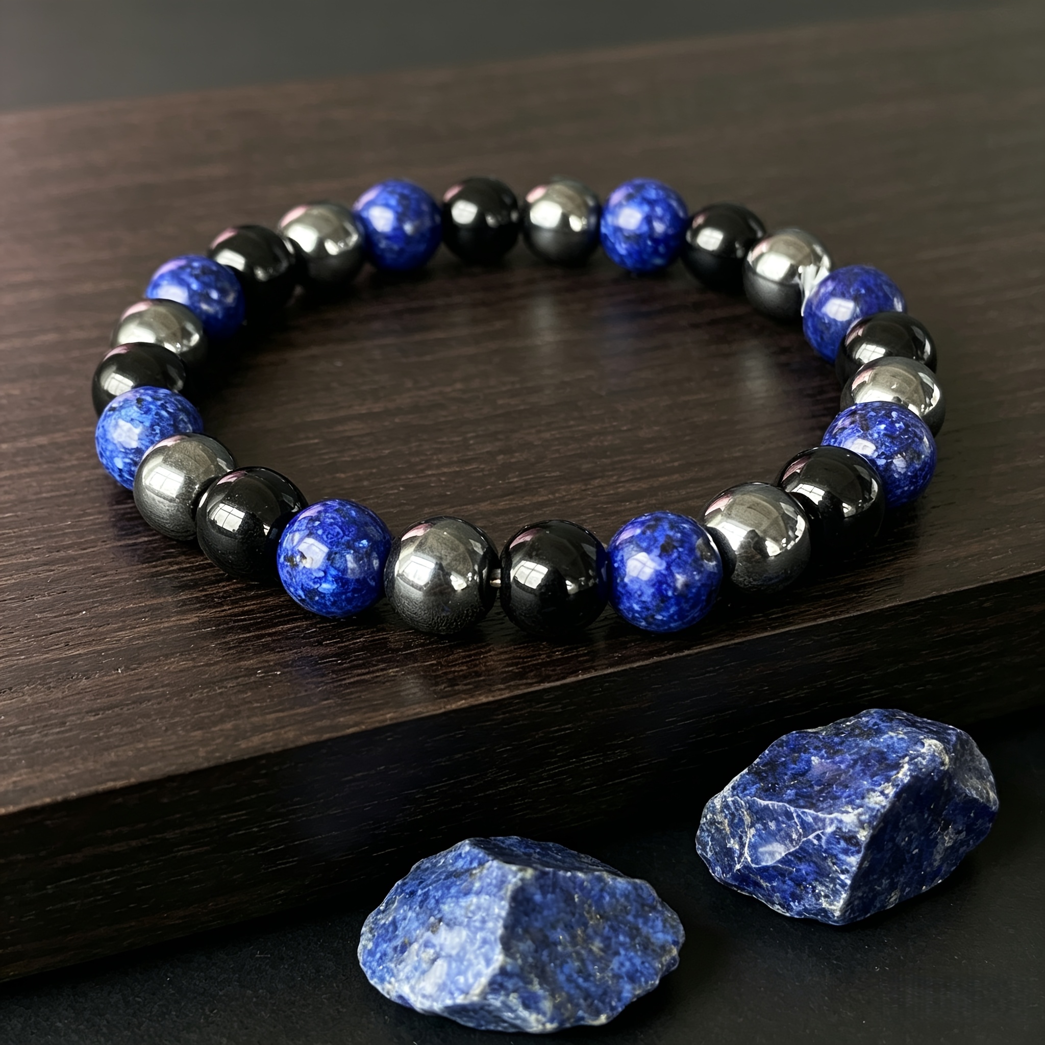 Lapis Lazuli Bracelet with Black Onyx and Hematite