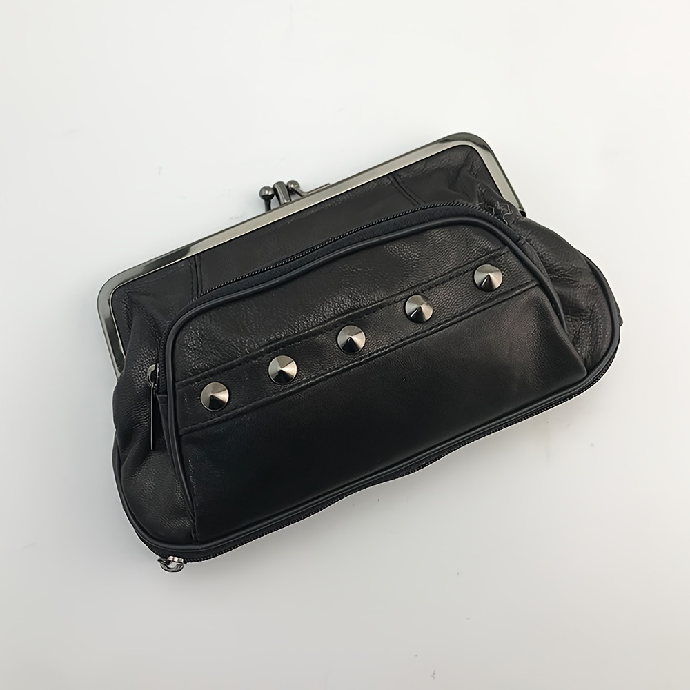 Image of Designer Women Coin Purse Genuine Leather Clutch Bag Rivet Wallet Sheepskin Handbag Small Coin Bag Fashion Change Card Holders