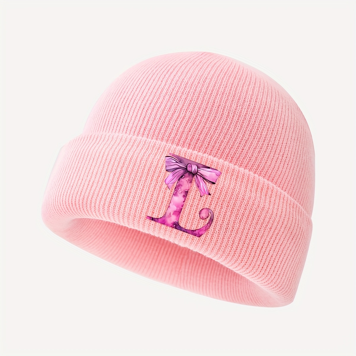 Image of Bow-decorated Letter Knit Cap With From. Sweet, Cute, Soft And Skin-friendly, Suitable For Daily In Autumn And Winter, Campus Outfits Or Outdoor Activities