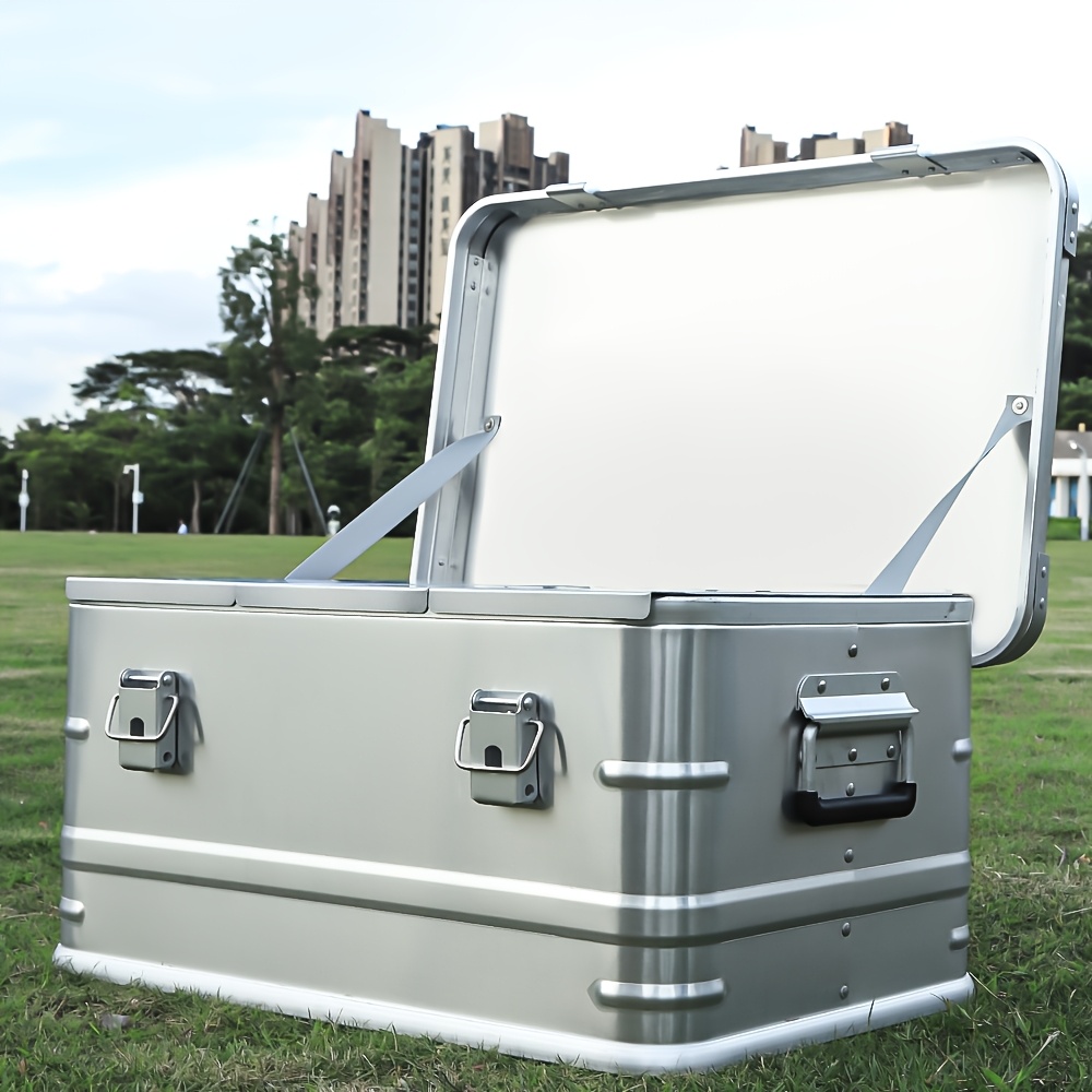30 80l aluminum alloy camping picnic travel storage box with   closure durable waterproof and portable organizer for hiking outdoor activities and more camping accessorie