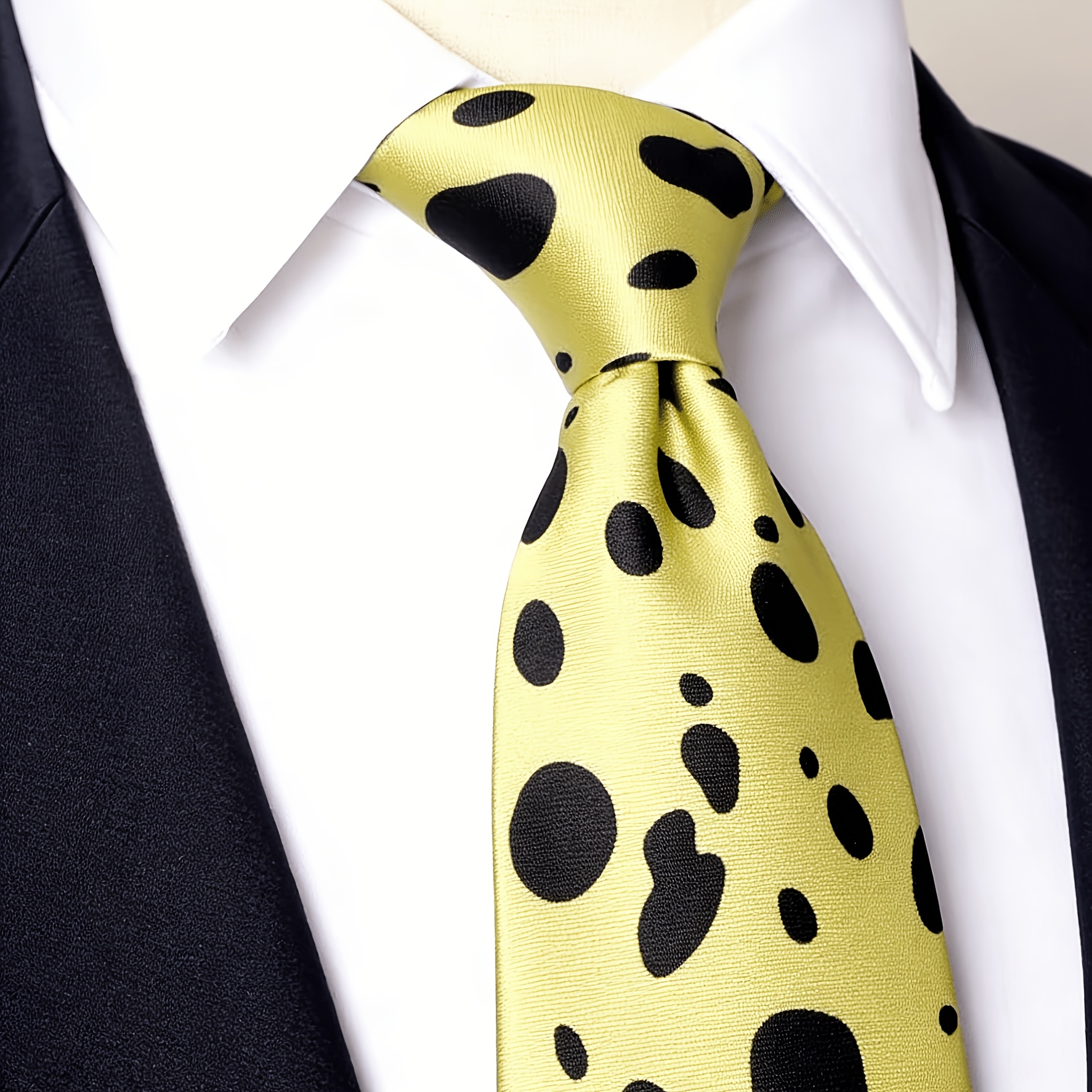TEMU A Unisex Personalized Fun Polka Dot 5cm Narrow Tie, Handmade Tie, Trendy Internet Celebrity Style Polka Dot Tie/yellow-green-black Color Block