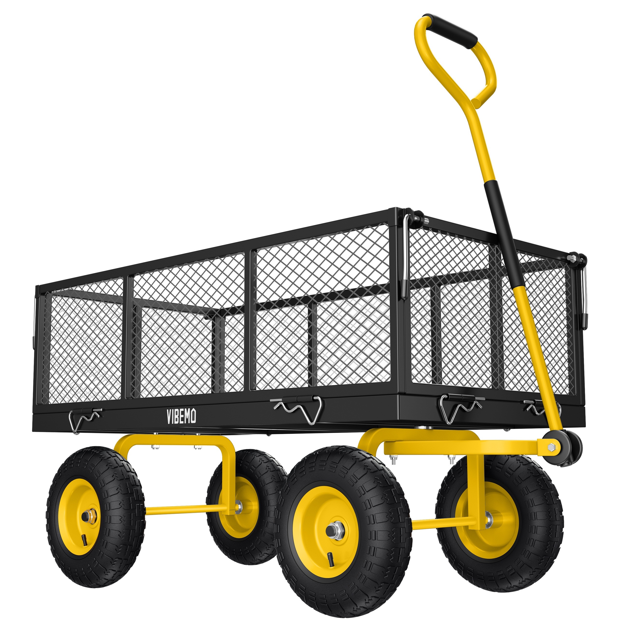 

Steel Garden Cart, 2-in-1 900 Lbs Heavy Duty Utility Wagon, With Removable Mesh Sides To Into , 240° U-" Pneumatic Tires Garden Wagon For Farm Yard Lawn Garden Camping