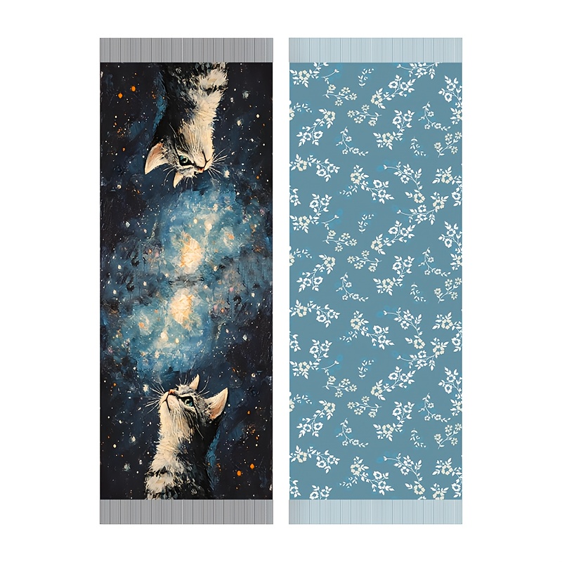 TEMU 【商品名】この上品なは、猫と星空のティックな要素が両面プリントで、タッセルが加わり、秋と冬にドレープやラッピングに最適です。