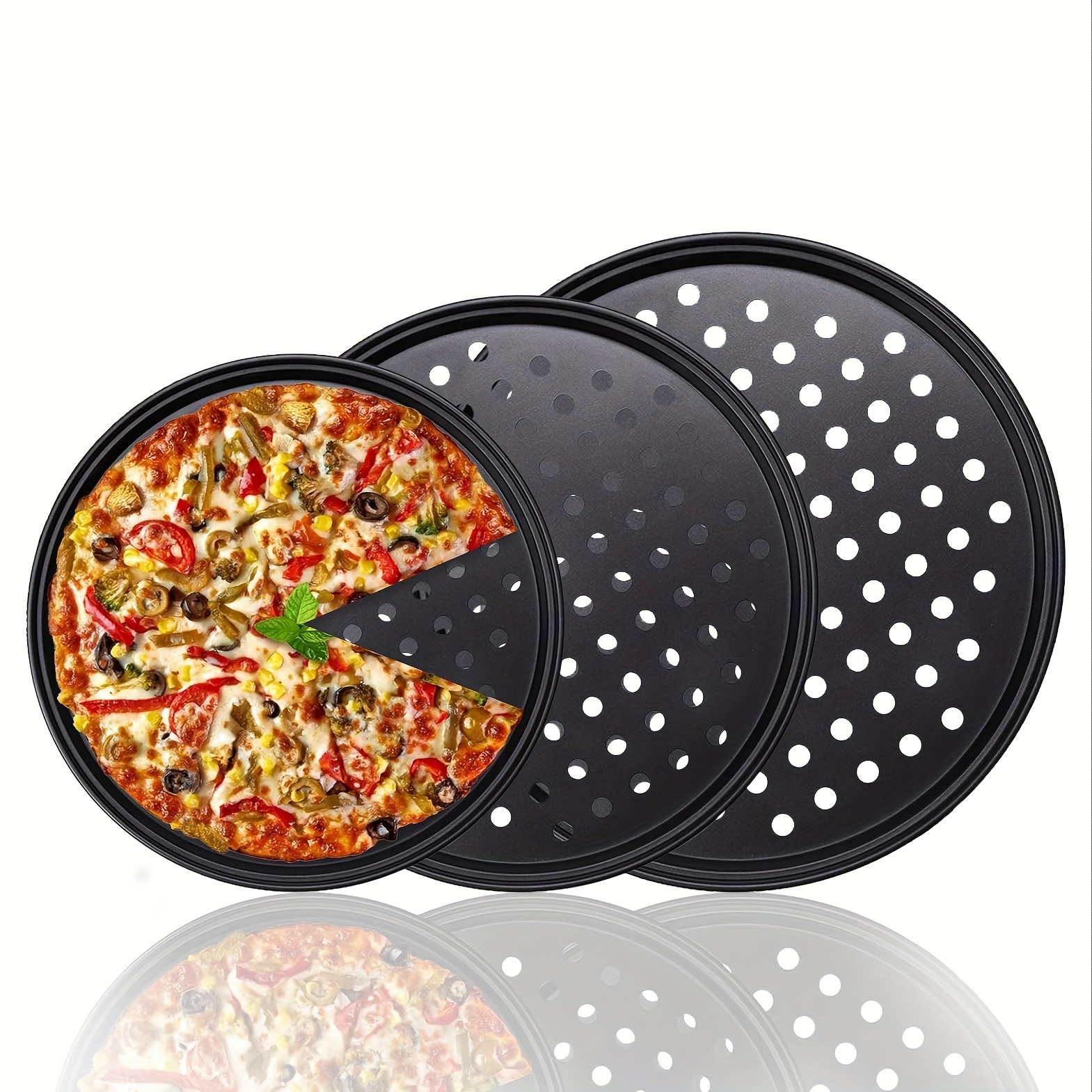 

1pc/3pcs, 9.6inch/ 11inch/ 12.6inch Tray, Pizza Baking Tray With Oven Hole, Perforated Pizza Baking Set, For Hotel Use