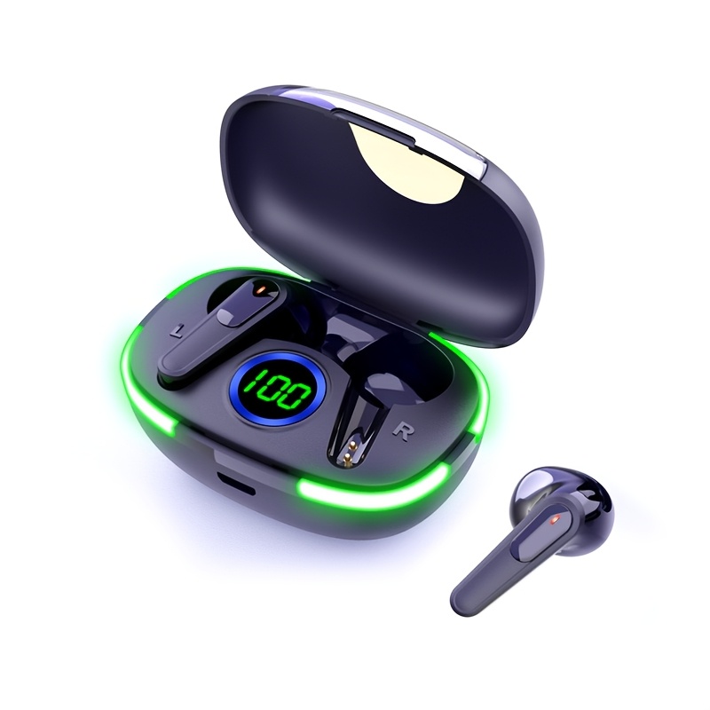 TEMU Wireless Earbuds With Display, Light-up Charging Case, Tws Stereo Earphones, Compact Portable Headphones For Music, Calls, Gaming & Travel,
