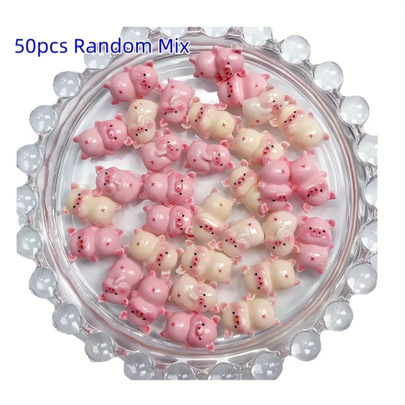 Image of 50pcs Random Mix Cute -the-dark Pig Nail Art Charms - Soft Pink And White , Unscented Nail Accessories For Wedding Nail Art, Scrapbooking, Jewelry Making, Diy Decorations, , Delicate