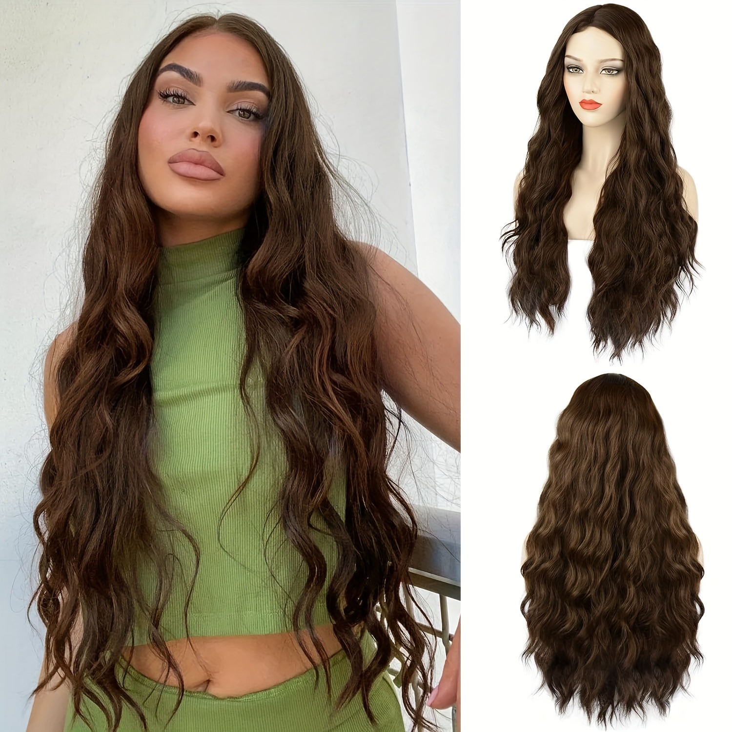 

Brown Wigs For Women Long Wavy Brown Wig Natural Wave Dark Brown Wig Middle Part Hair Replacement Wigs Halloween Cosplay Brown Wig Daily Party Wigs