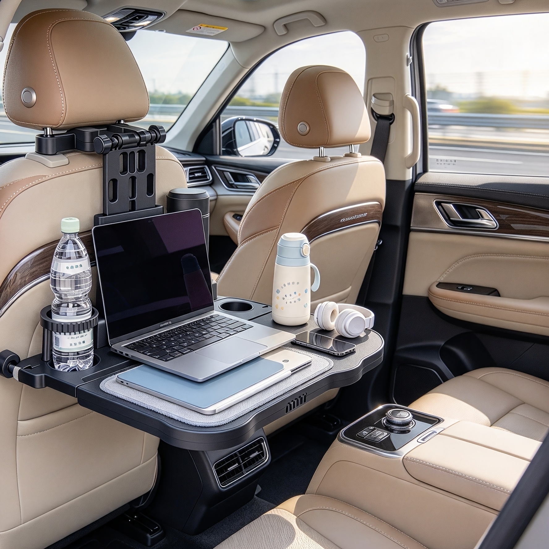TEMU Tablette de Siège Arrière de Voiture, -Tête Multifonctionnel pour Voiture avec Bureau pour Ordinateur Portable, Support Téléphone Rotatif à 360°