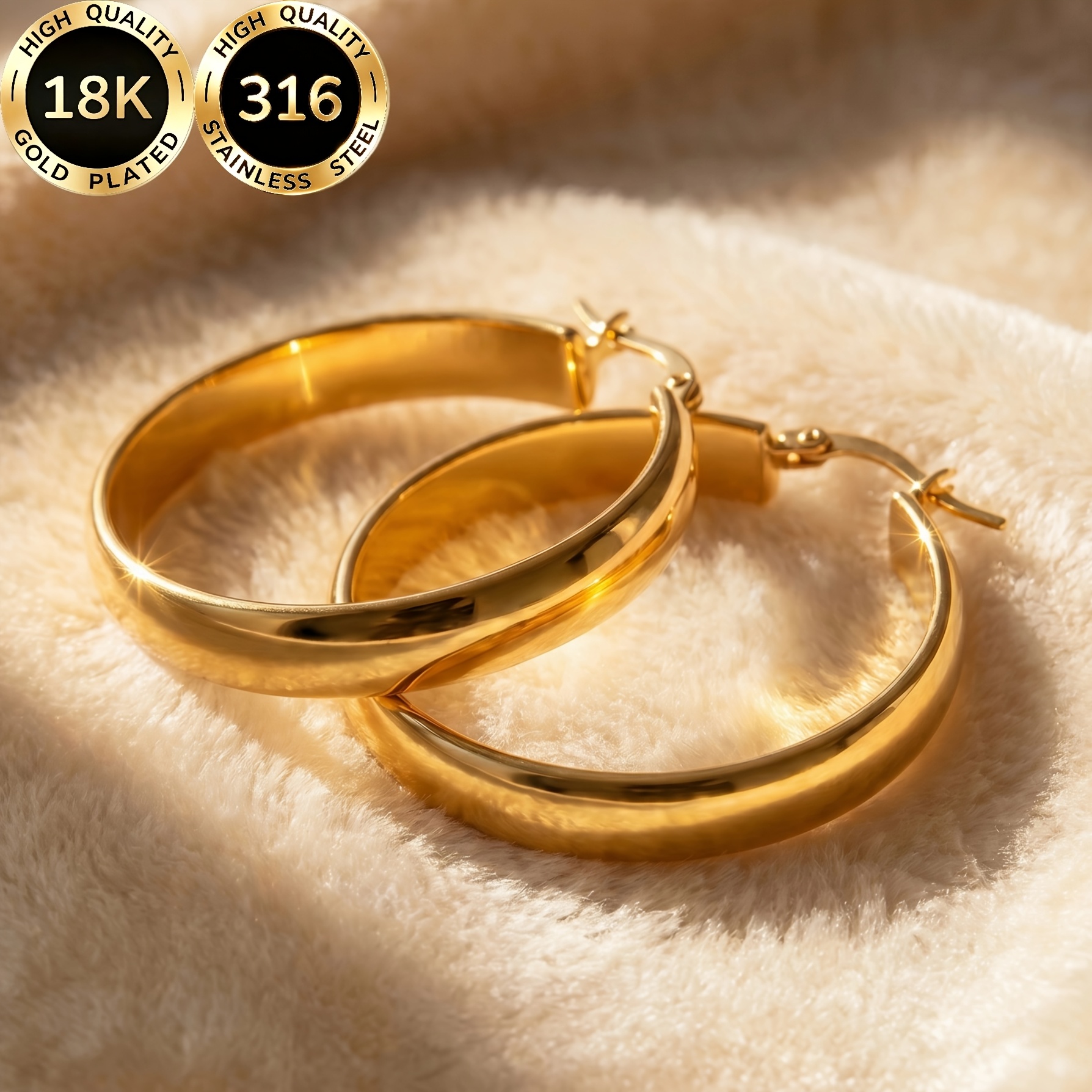 Women's 18K Gold-Plated Hypoallergenic Wide-Face Earrings