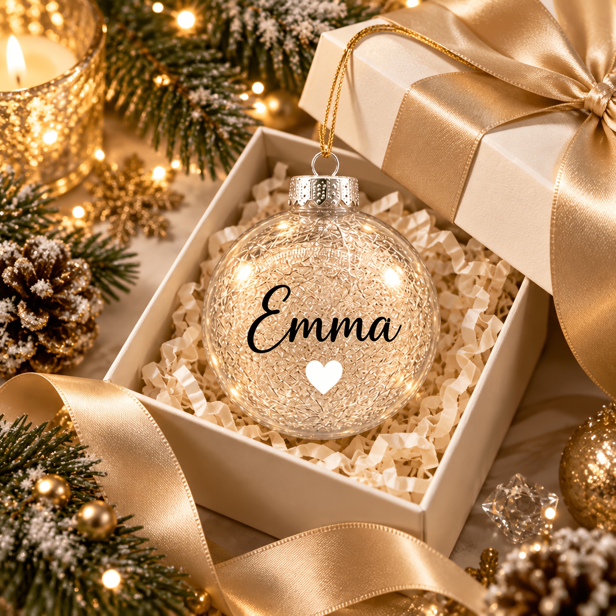 TEMU Custom Personalized Name Christmas Tree Bauble, Clear Shatterproof Plastic Ball With Inner Glitter, 5 Colors Red Pink, Hanging Xmas Ornament,