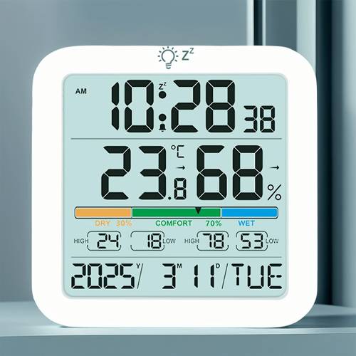 1pc lcd digital magnetic clock featuring backlight home weather monitoring station temperature and humidity meter for gauging humidity levels batteries not included