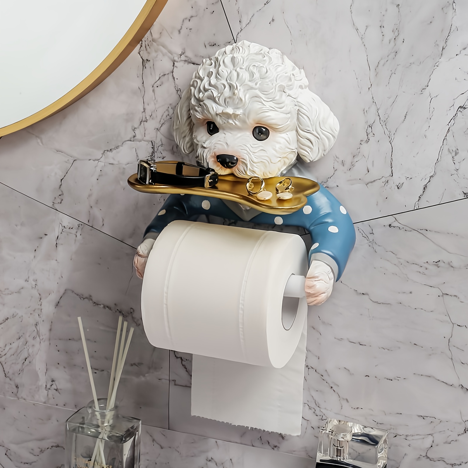 

1pc Cute Dog Tissue Holder, Wall Mounted Toilet Paper Holder, Bathroom Tissue Storage Rack, Bathroom Tissue Shelf, Bathroom Accessories, Room Decor, Storage And Organization