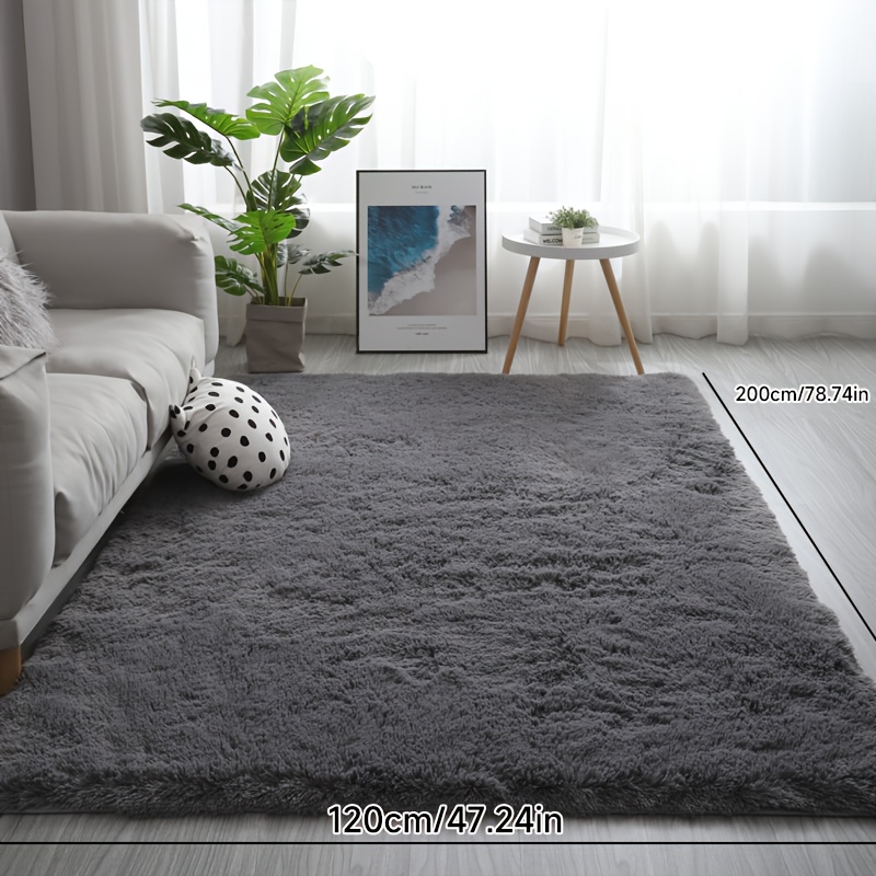 Image of 1pc Large Shaggy Carpet Rug - Handmade Thick Shag Pile, Dark Grey Solid Color, Large Floor Mat Suitable For Living Room, Bedroom, Hallway - Maintenance & Modern Decor