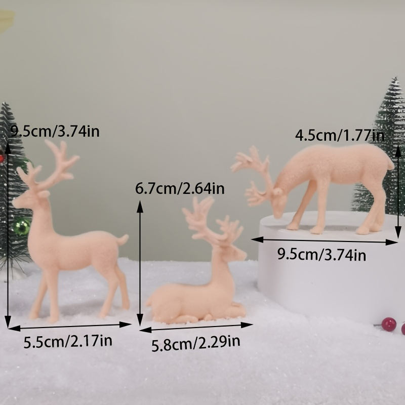 TEMU Collectible Figurines, 3pcs Set, Pink Reindeer Ornament, Pink Flocked Decoration, Christmas Decorative Ornament | Holiday Decorative Ornament |