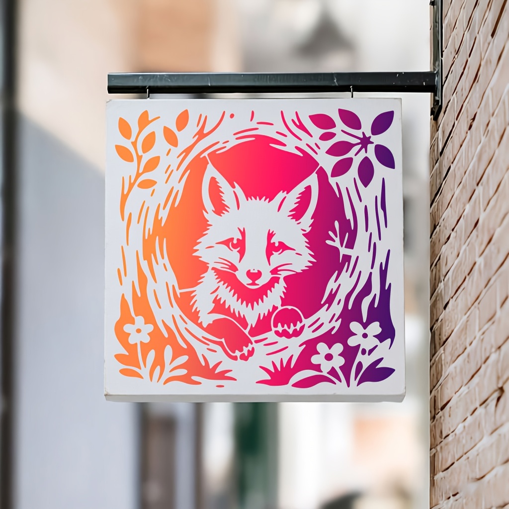 Square Hollow Painting Template with Cute Fox Head Design