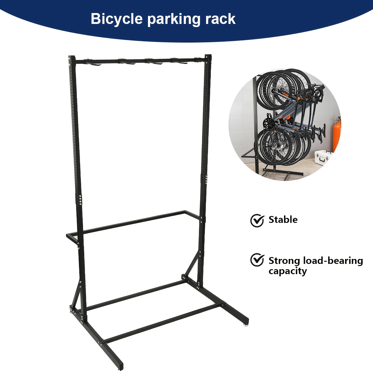 Image of Freestanding Bike Rack For 5 Bicycles, Load Capacity Up To 136kg Vertical Bike Rack With 5 Bike Hooks, Indoor And Outdoor Use Bike Rack
