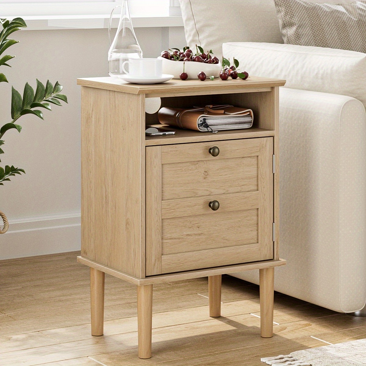 Bedside Table, Bohemian-style Bedside Cabinet with One Drawer, Contemporary Side Table Featuring Open Shelving, Wooden Tabletop Bedside Unit, Suitable for Bedrooms And Living Rooms., Bed Room Table