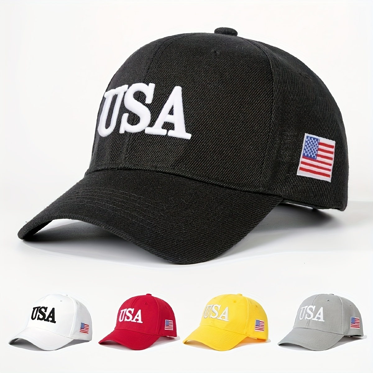 

1pc Unisex Polyester Baseball Cap With Embroidered Usa Flag, , Lightweight, Breathable, Adjustable, Curved , Sun Protection, Hand Washable - Summer Fashion Hat For Men And Women