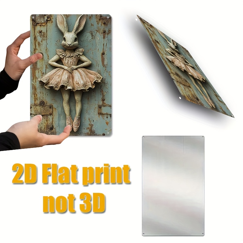 Image of [2d Flat] 1pc Bunny In Ballerina Attire 2d Flat Aluminum Wall Art - Whimsical Metal Sign For Bedrooms, & Play Areas, Home Decor|rustic Charm Decor| , Bunny Accessories