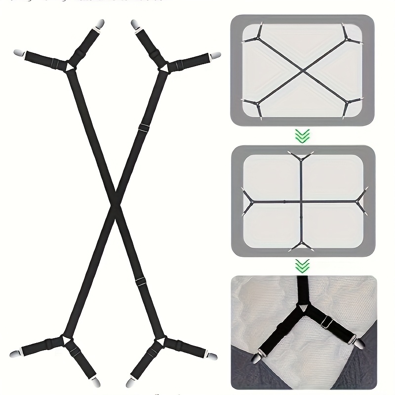 TEMU Dispositif de fixation antidérapant à 4 voies multifonctionnel pour drap de lit, coussin de canapé, protège-matelas, couvre-matelas