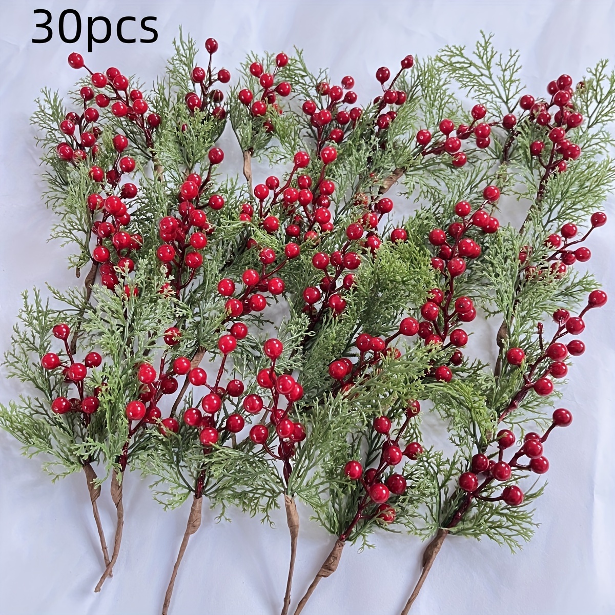 

30pcs Christmas Artificial Stems With Pine Needles - Diy Holiday Decor For Vases, Trees, And Home