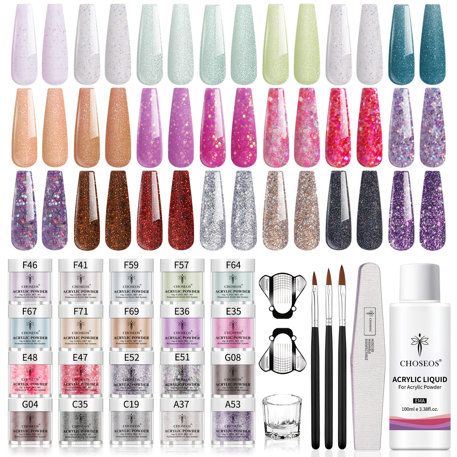 Image of Complete Nail Art Bundle: 20 Shades Acrylic Nail Powder (0.), 3.38 Fl Oz Acrylic Liquid, 25 Essential Manicure Tools, Long-lasting Shine, Suitable For Home And Salon