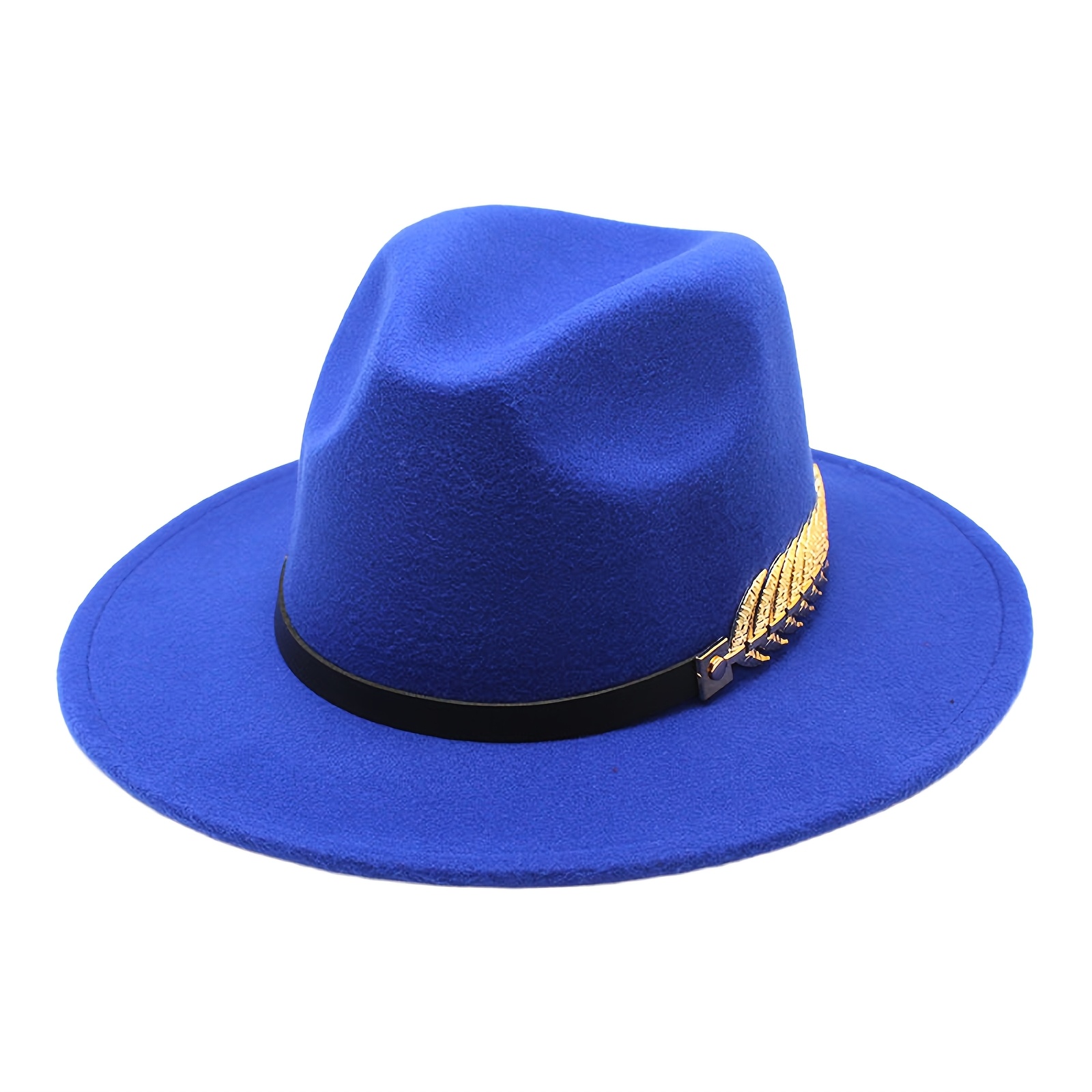 Men's Flat Brim Felt Hat With Golden Herringbone Embellishment: Elegant Wide Brim Hat - Suitable For Casual And Formal Styles