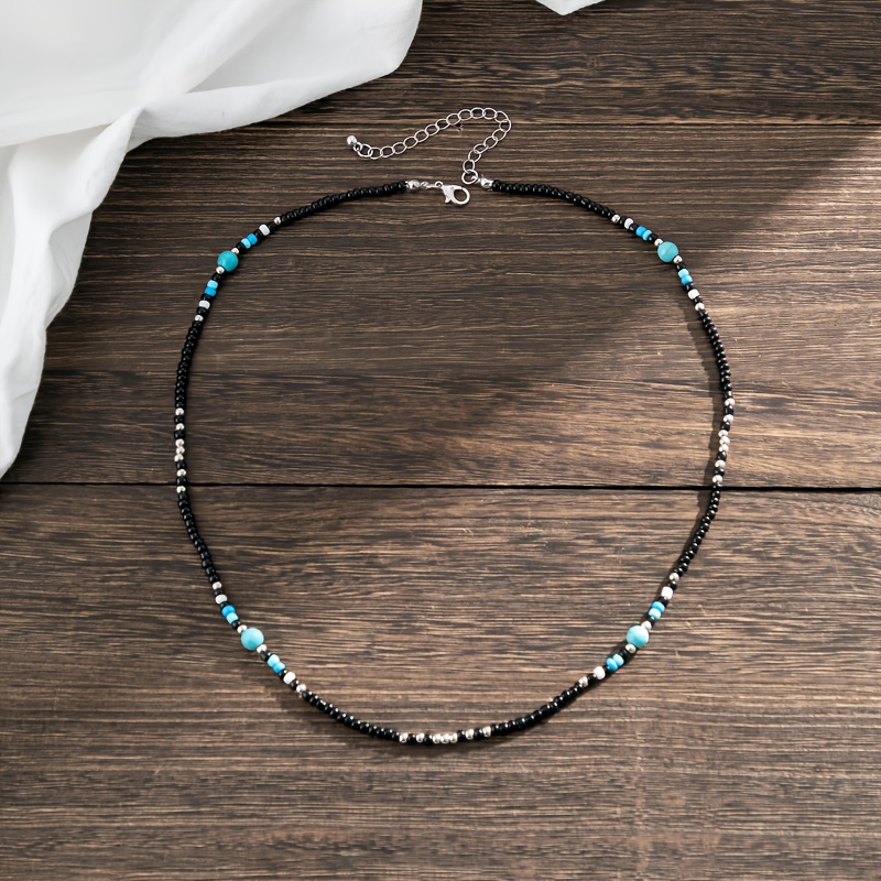 Men's Bohemian Beaded Necklace with Turquoise Stone Accents