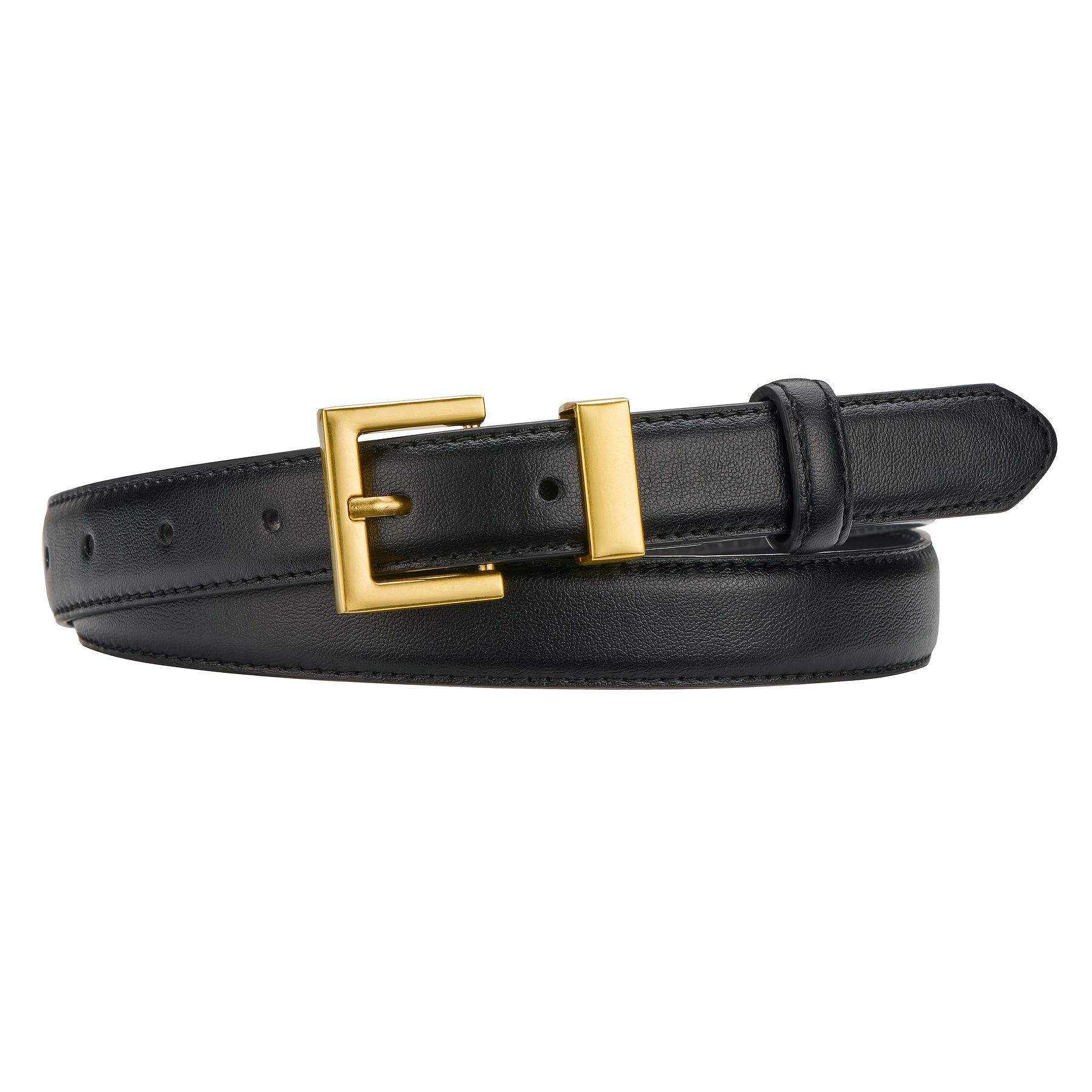 E-shop Damen Gürtel mit quadratischer goldener Schnalle - Vielseitiger Damen Taillengürtel für Jeanshosen, Kleider, dünner Gürtel für Damen