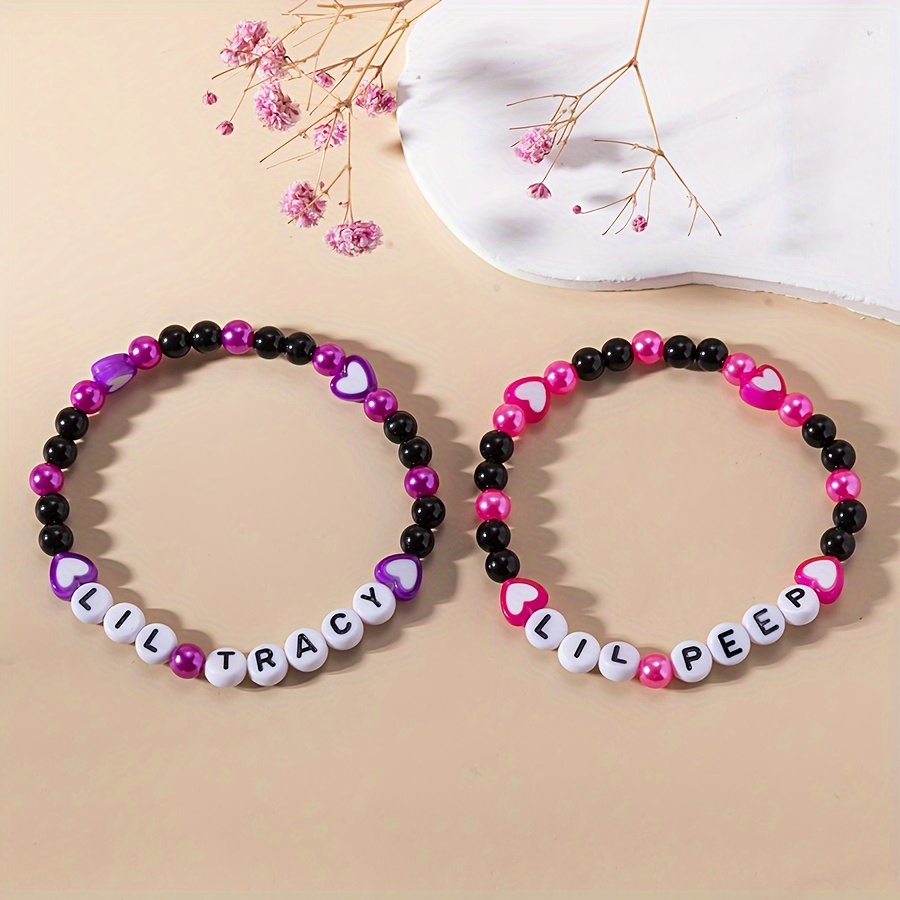 

1 Pair "" Love Spacer Bead Bracelets - Aesthetic Black & With Heart Accents, Couples & Best , Couple Bracelets