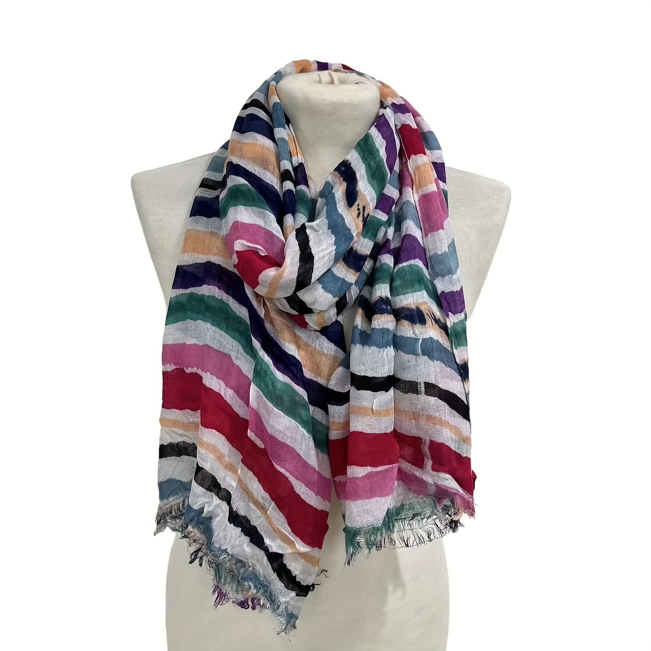 TEMU Printed Scarf, Strip Printed Scarf, Women Fashion Scarf