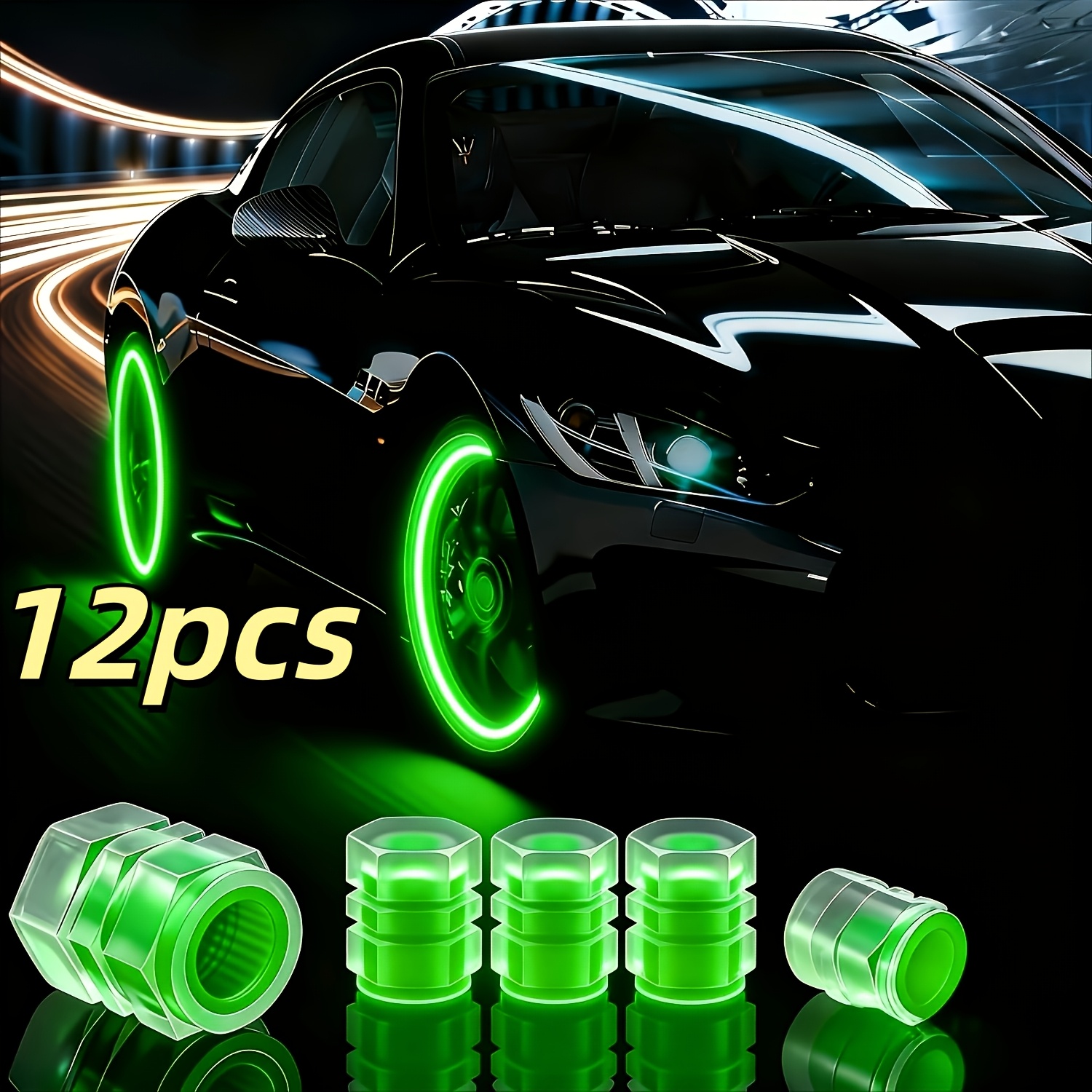 TEMU Lot de 12 bouchons de valve de pneu phosphorescents, bouchons de tige de valve de pneu fluorescents, matériau durable, cadeau pour voiture,