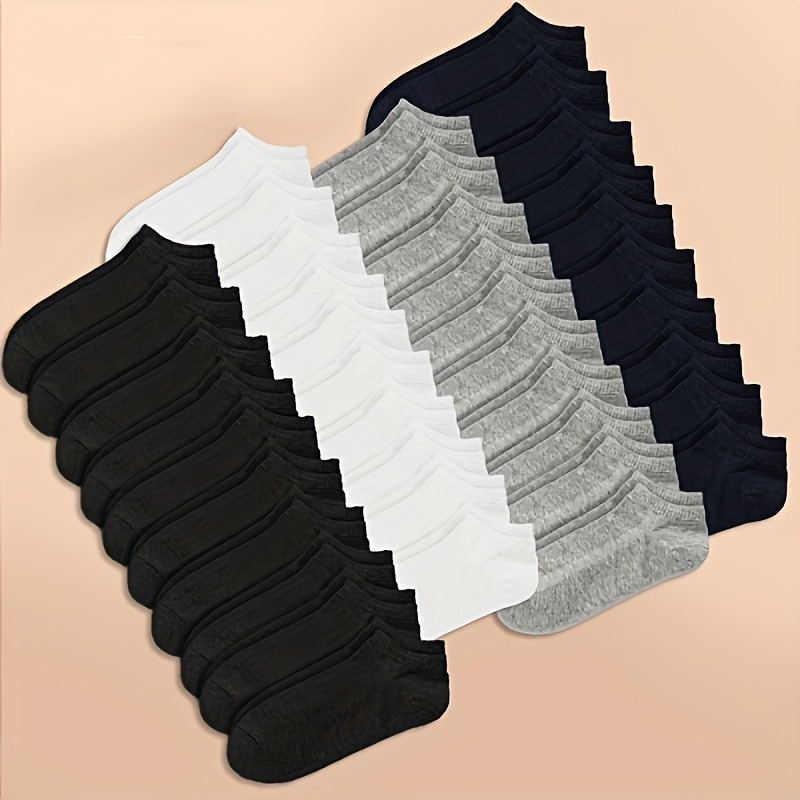 

10/20/40pcs Low-cut Ankle Socks - Black, White, Gray, Navy Blue, Lightweight Summer Thin Boat Socks, Breathable Polyester, Sweat Absorbent, Odor-resistant, Cute Socks