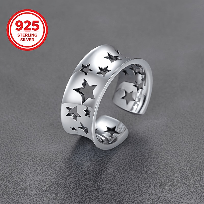 Women's 925 Silver Adjustable Pentagram Ring, Gift for Couples
