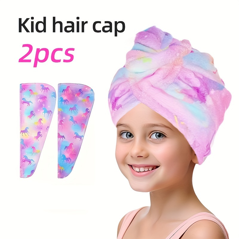 

2-pack Kids Microfiber Hair Towel Wrap, Quick-dry Absorbent Polyester Hair Drying Cap, Scalp, Easy-to-wear, Button & , Perfect Bathroom Accessory For Relaxed & Normal Hair Types