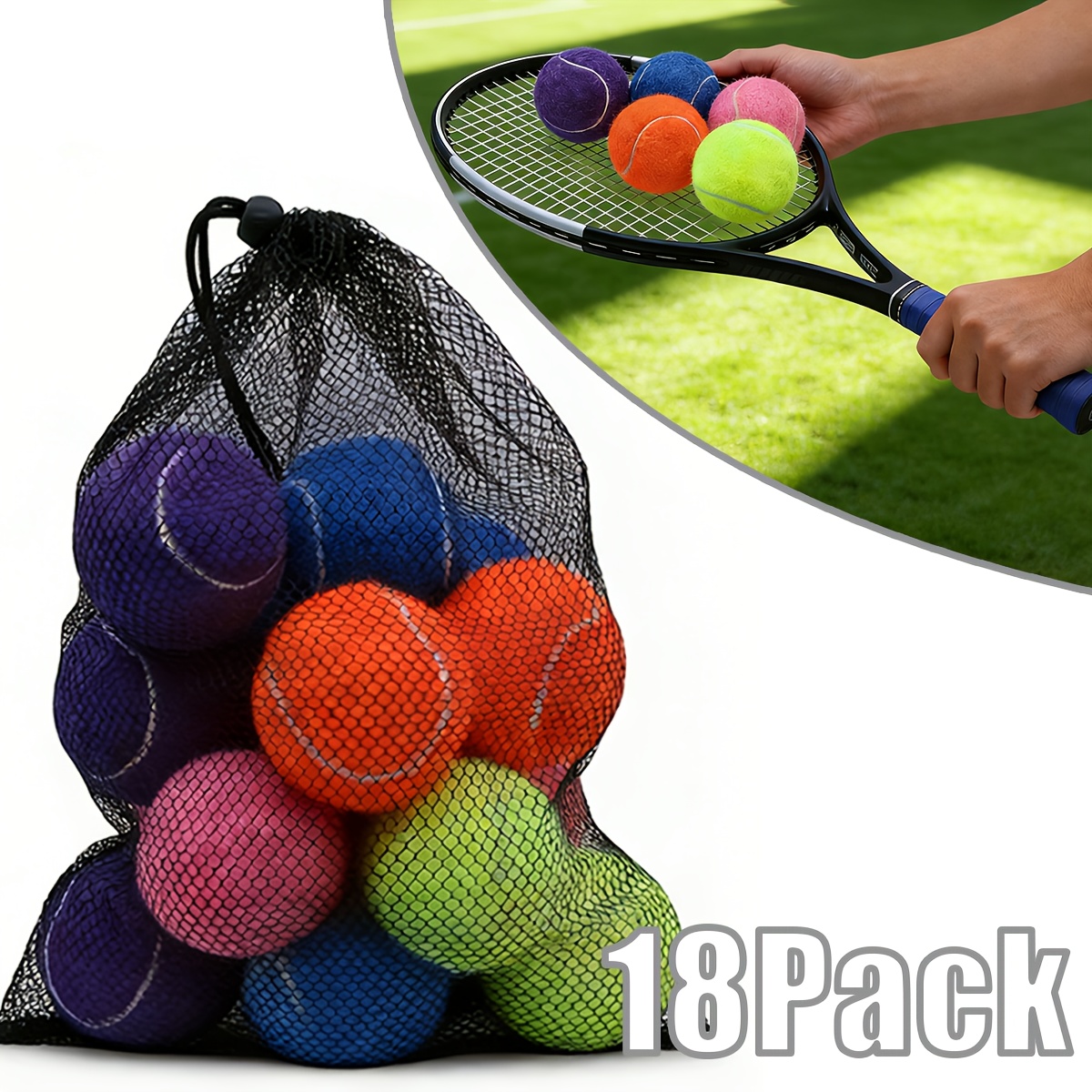 TEMU 18pcs - Kit, Vibrant Macaron Tennis Balls, Training Balls For Beginners, Made Of Rubber, High-quality And Long-lasting Tennis Balls For Pets,