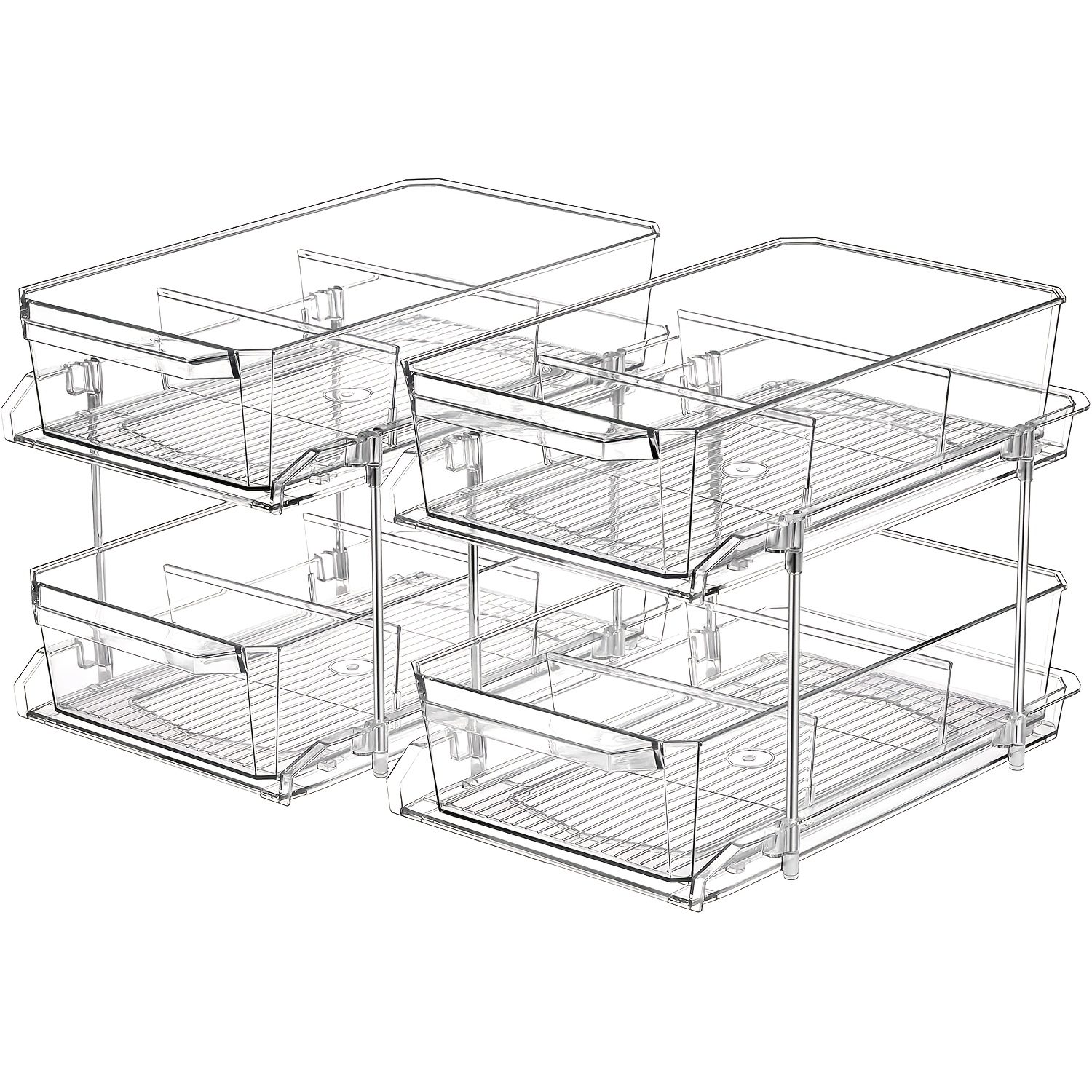 TEMU 1/2pcs Large-capacity Double-layer Transparent Pull-out Storage Slide-out Storage -saving Design Durable Plastic Shelves Bathroom Vanity Storage