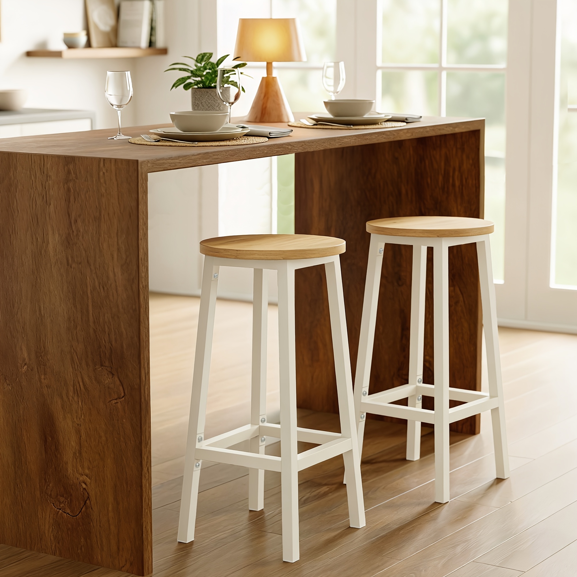 TEMU Juego de 2 sillas de mostrador, taburetes de reposapiés, para comedor, cocina, , natural y