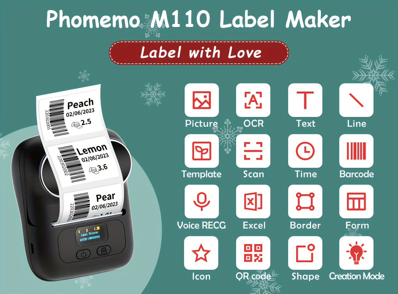 M110 Portable Imprimante d'étiquettes - imprimante etiquette Bluetooth  thermique étiqueteuse,Utilisé au bureau,code à barres,petite  entreprise,magasin,Compatible avec Android et ios - Noir dontodent