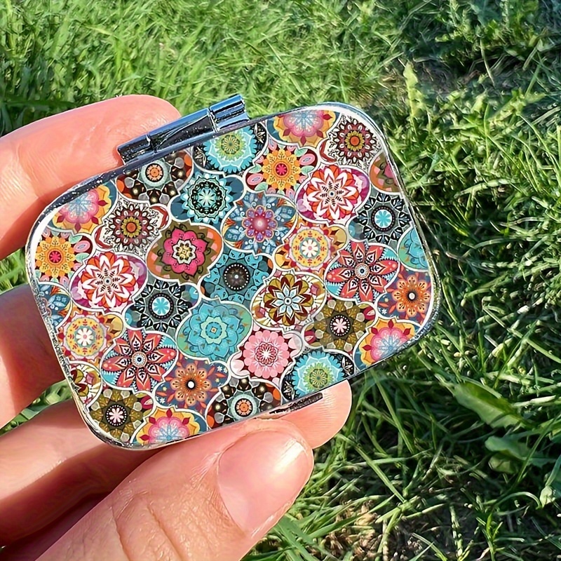 

Bohemian Chic Mini Pill Box - 2-compartment Medicine Organizer, Portable & Stylish For Travel, Unique Gift Idea Pill Box For Purse Cute Pill Case