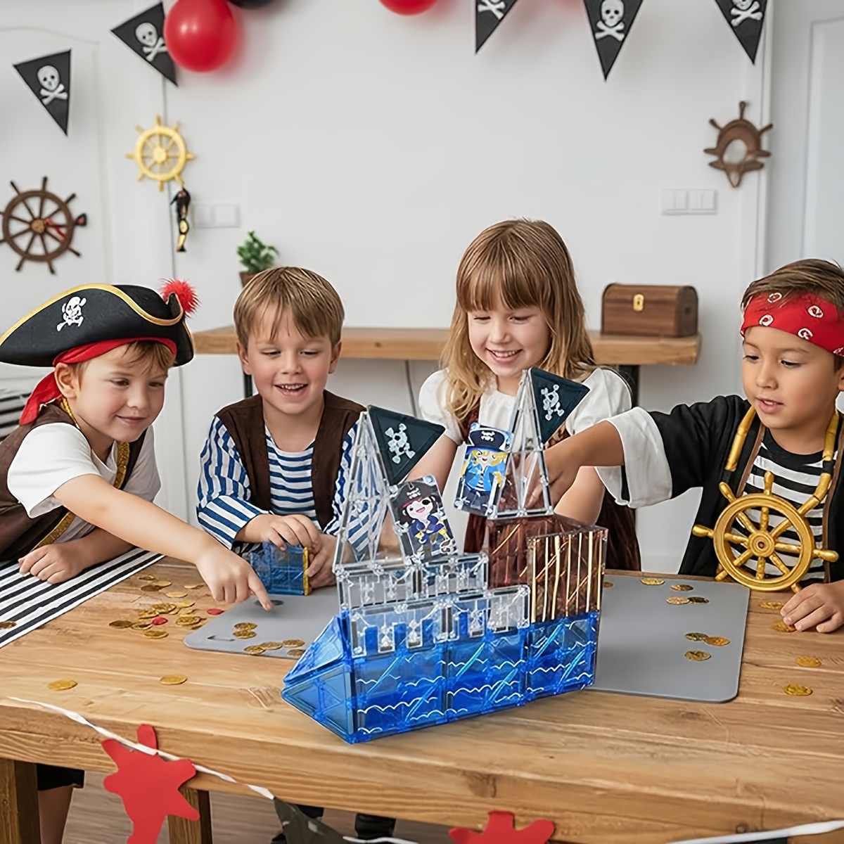 Magnetic Building Blocks Children's Pirate Ship Construction Toy