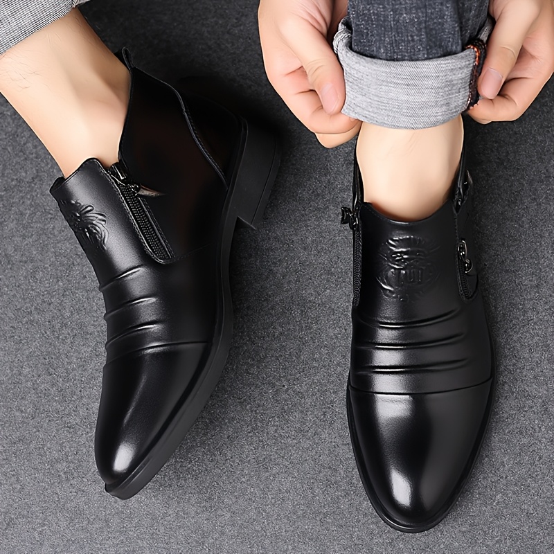 *'s Classic Oxford Derby Style Ankle Boots with PU Upper, Lining Insole  Rubber Sole, Elegant British Fashion Solid Black Dress Shoes for