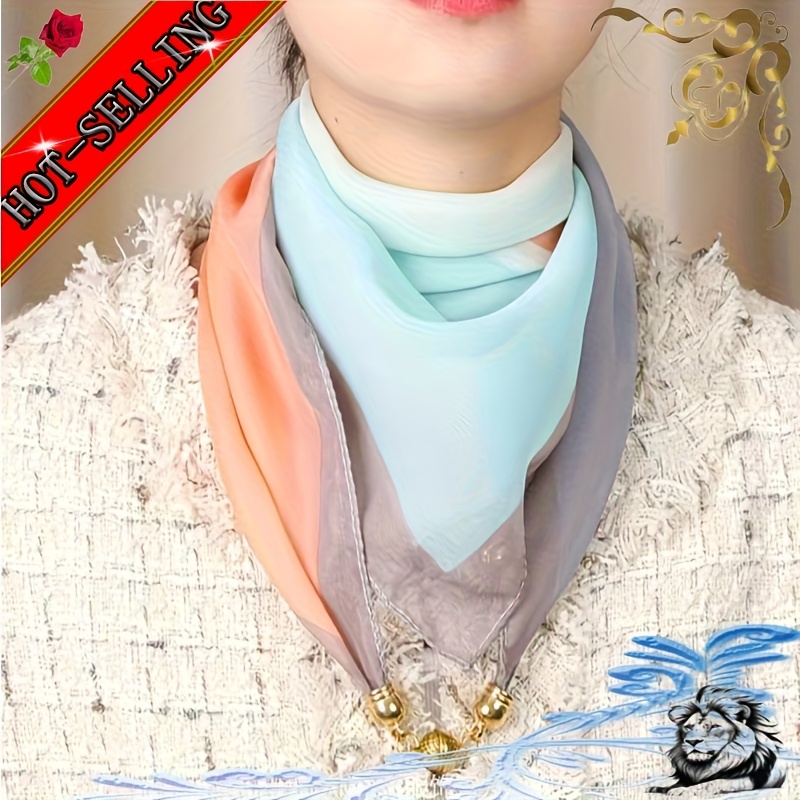 Image of Silk Magnetic Brooch Scarf, Women's Lightweight Scarf, Women's Accessory, Casual Wear And Formal Dress, Ideal Gift For Women, Best Gift For Mom Or Girlfriend