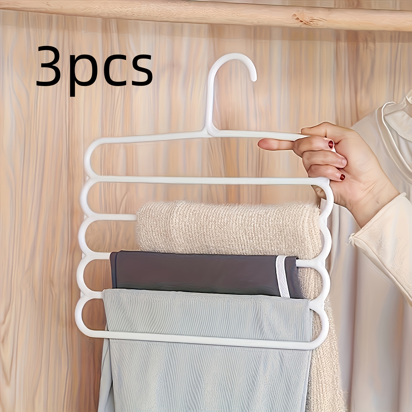 3pcs Multi-functional 5-layer Pants Hook - Durable Plastic Wardrobe Storage Rack, Suitable For Clothes, Shirts, Etc. - White, Anti-slip And Space- Wardrobe Organizer For Pants And Scarves