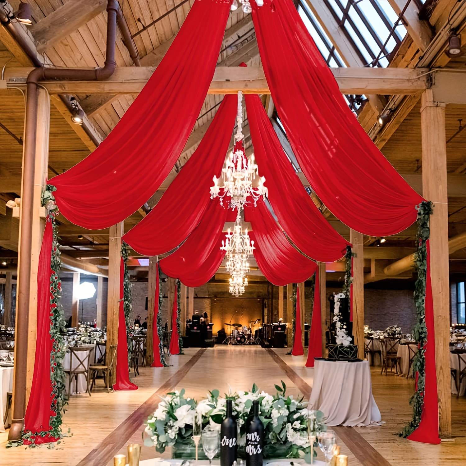 E-shop Lebhaftes Rotes Durchsichtiges Decken-Drapierstoff, 5Ft X 26Ft - Polyester-Tüll für Hochzeiten, Partys & Veranstaltungen, Lochloses Design für